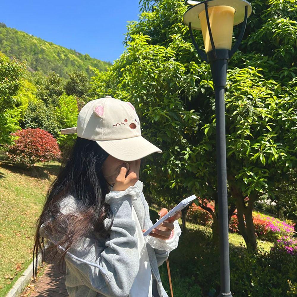 Casual Embroidery Sunshade Duckbill Caps Cartoon Pink Pig Sunshade Hat Adjustable Summer Cap for Women