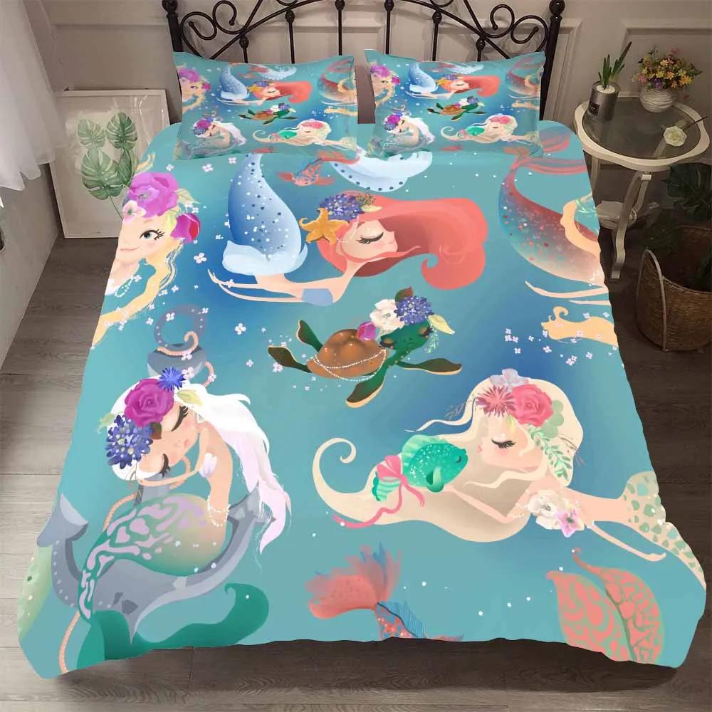 

Bedclothes DropShiping Warm Comfortable Bedding Set Princess Bed Quilt Cover Pillowcase Girl Comforter Bedding Sets Mermaid (135x200cm)