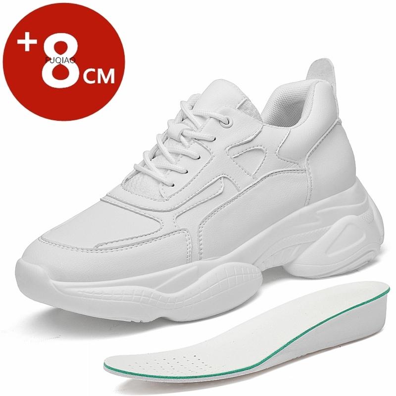 Herren Unsichtbare Höhenerhöhende Sneaker Rindsleder Dicke Sohle Bequem 8CM Absatzschuhe Lift Sport Mann Papa Schuhe