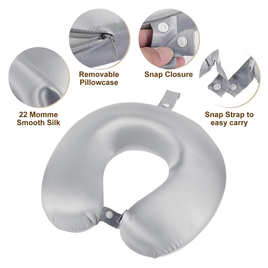 PATIKIL Silk Neck Pillow, Travel Pillow, 22" X 100% Memory Foam Filled Silk Neck Support, Wrinkle-Resistant, Gray