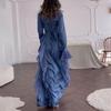 Women's Flare Sleeve Ruffle Dress Muslim Party Gowns Dubai Abaya Turkey Robe Elegant Female Robe Islamic Gown Autumn Fashion