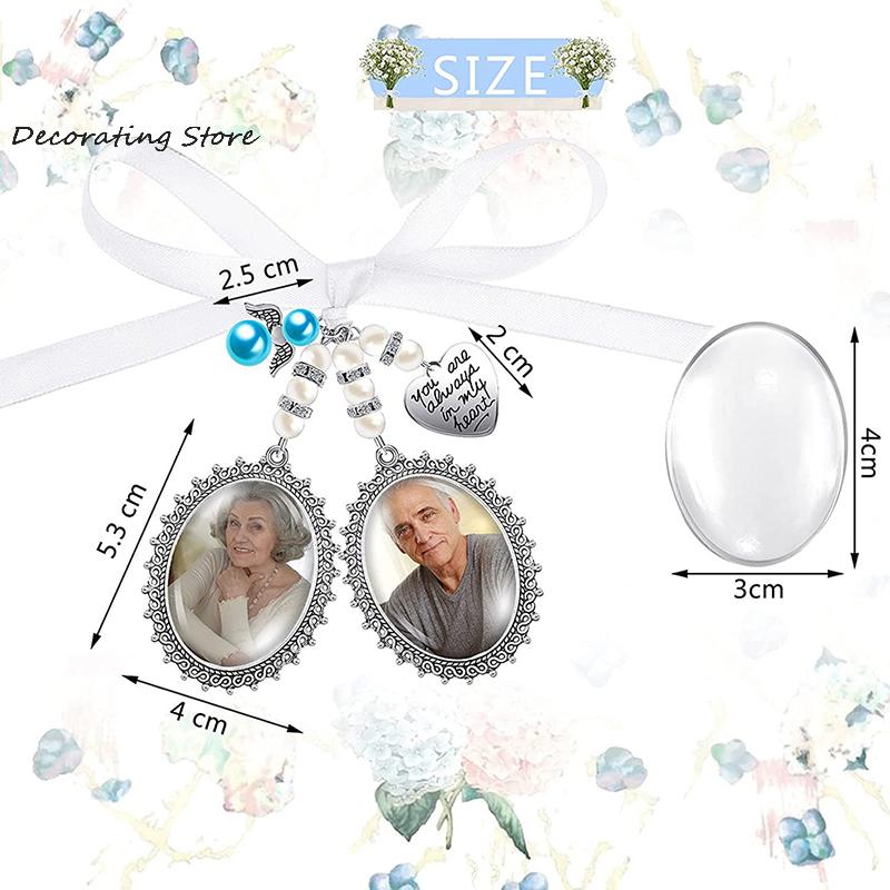 Bouquet de Mariage Cadre Photo Cœur pour Souvenir de Mariage Dentelle de Mariée Ovale Charme de Mariée Pendentif Ange de la Mariée