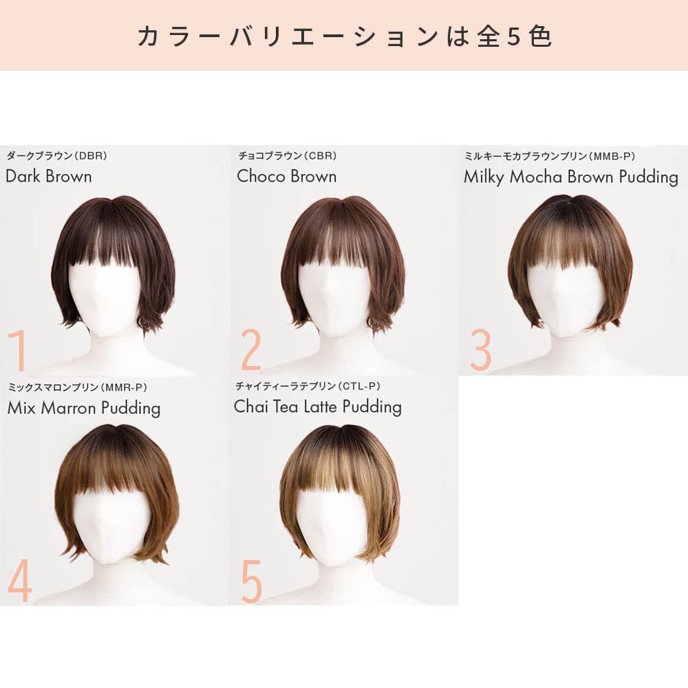 Medical full 5 M short mixed natural puffed for wig, colors, size, "Latte Short", bob, [fine curls, whorl, see-through bangs, finish, fit,