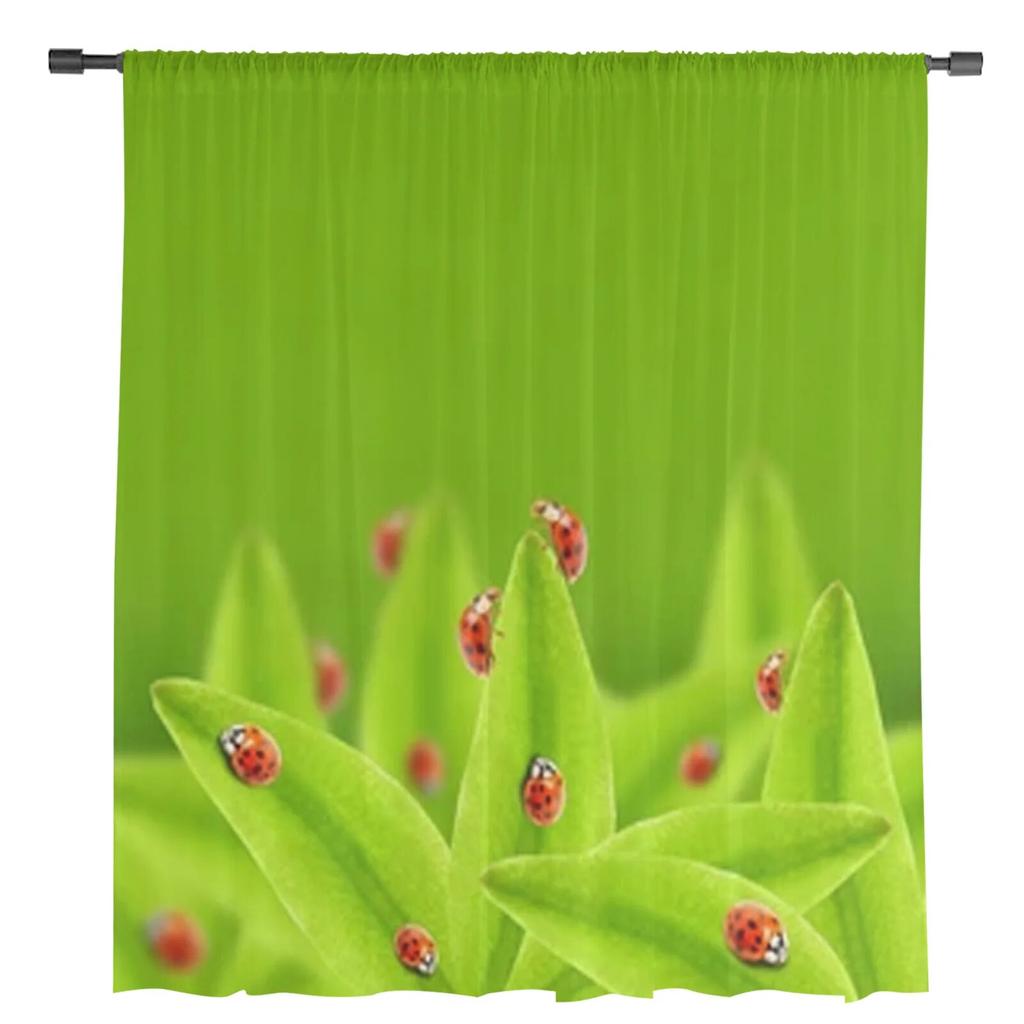 Ladybugs On A Green Tea Leaves Sheer Curtains Bedroom Voile Curtain Living Room Window Sheer Curtains Kitchen Tulle Drapes