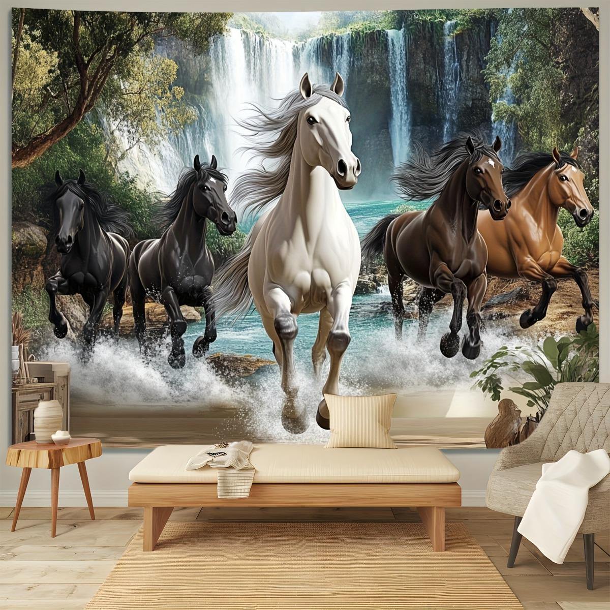 Tapisserie Cheval Imprimé Cascade Accroche Murale Décoration Intérieure Bohème Salon Chambre à Coucher Couverture Esthétique 70x100cm28x39in