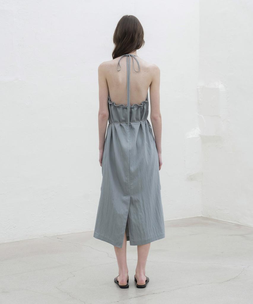 Mosyupamosyu Halterneck Strap Sleeveless Dress [Blue Khaki]