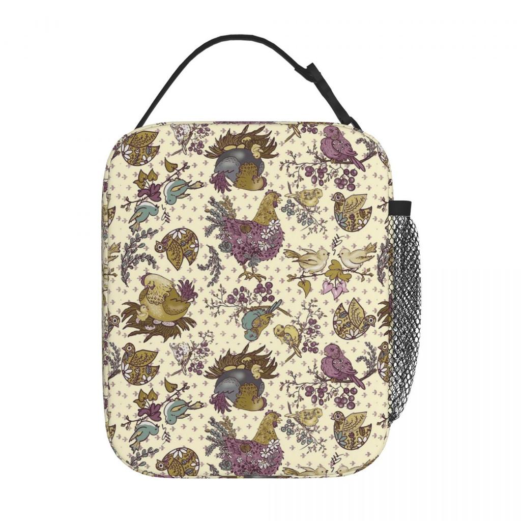 Chic Chick And Floral Pattern Insulated Lunch Bag for Women Children Portable Food Boxes Thermal Lunch Box Tote