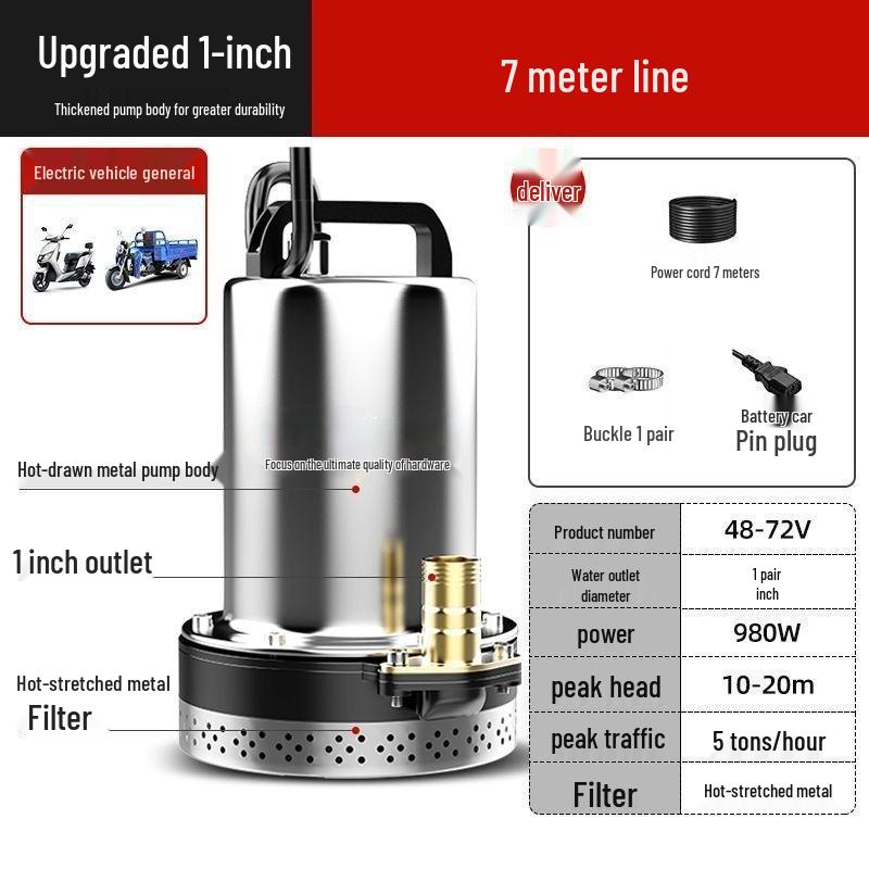 48-72V DC Submersible Pump for Electric Vehicles, Tricycles, and Irrigation