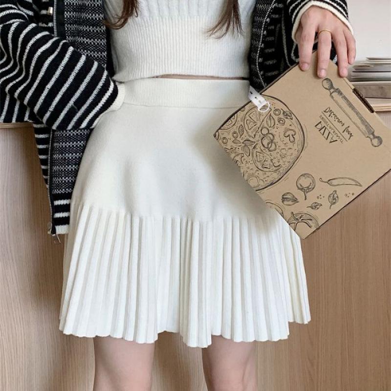 

Autumn/Winter Maternity Knitted Midi Skirt - Casual Slimming Pleated A-Line Design L