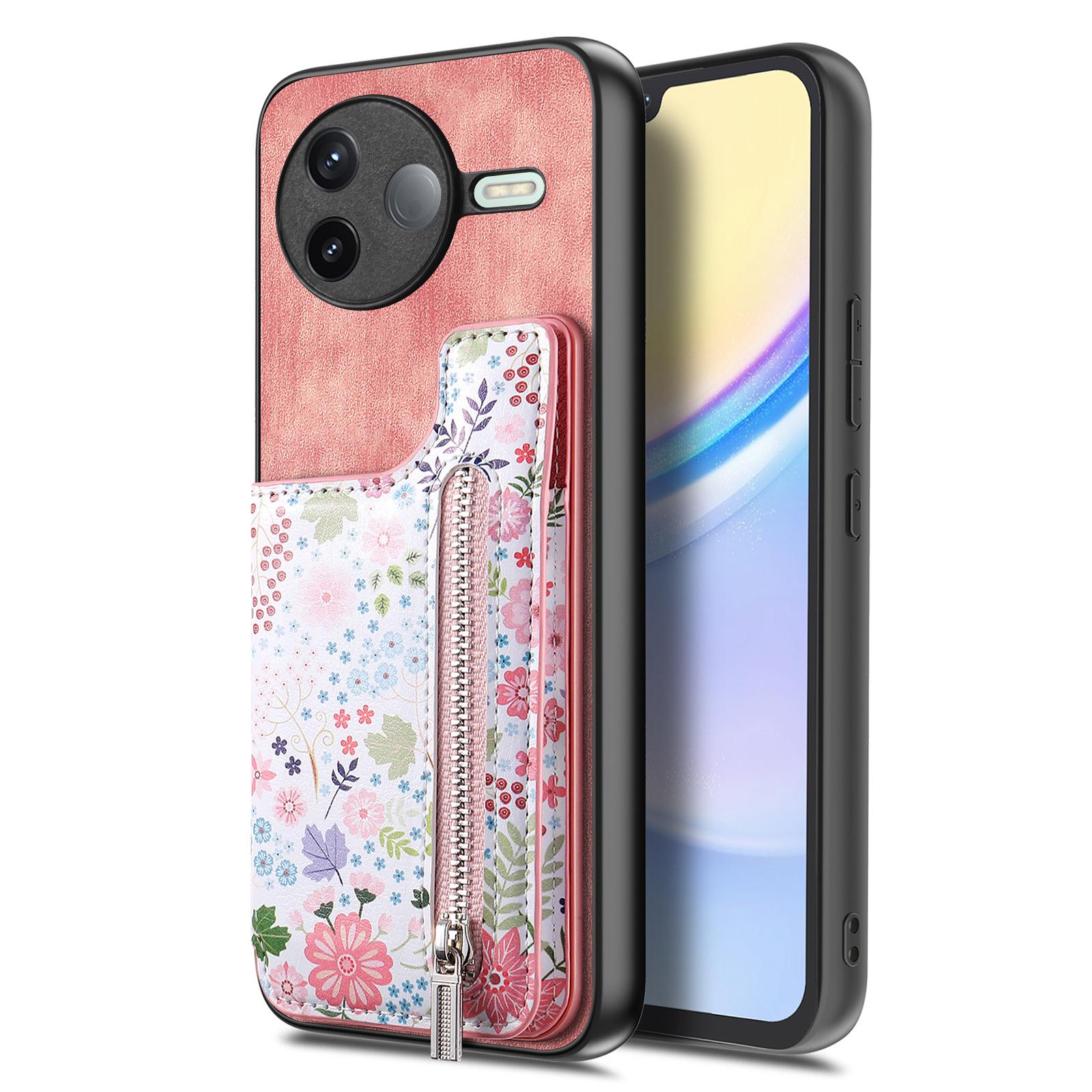 

For Xiaomi Poco F7 Pro 5G/Xiaomi Redmi K80 5G Leather Phone Cover with RFID Blocking Zipper Card Bag Kickstand Pink