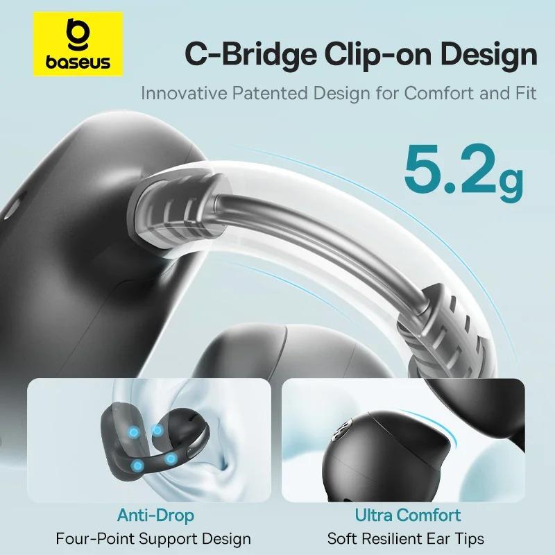 Baseus Bowie MC1 Earphones TWS Wireless Bluetooth 5.4 Open-Ear Clip Headphones Call Noise Reduction Earbuds HiFi Sports Headset
