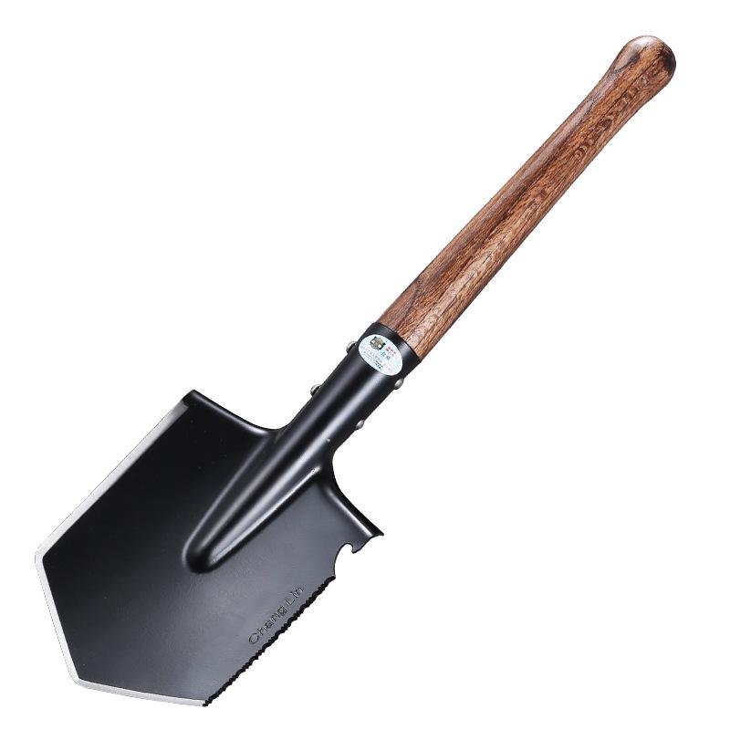 6B Multi-functional Entrenching Tool: Manganese Steel Large Combat Shovel with Wooden Handle, Vehicle-Mounted, Portable for Fishing and Outdoor Use.