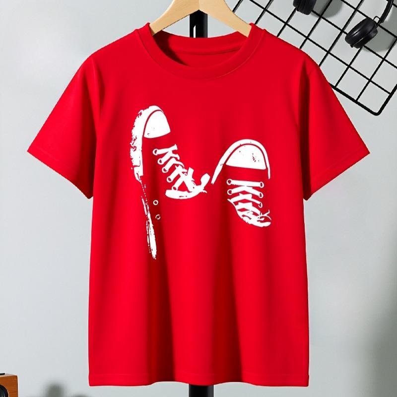 Kids Sneaker Print Crewneck Summer Short Sleeve Tee