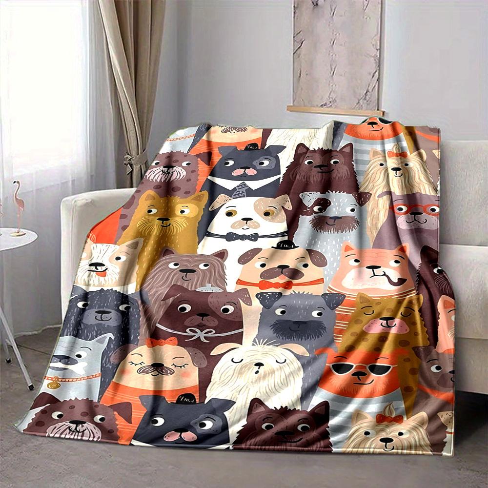1pc Dogs Pets Print Blanket Lightweight Flannel Throw Blanket For Sofa, Bed, Living Room, Office, Outdoor Travel, Camping
