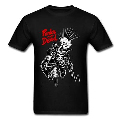 2024 Hiver Punks Not Dead Hommes T-shirts Noirs Élégants À Vendre Grande Taille Coupe Slim Manches Courtes Hauts & T-shirts Crâne Hipster