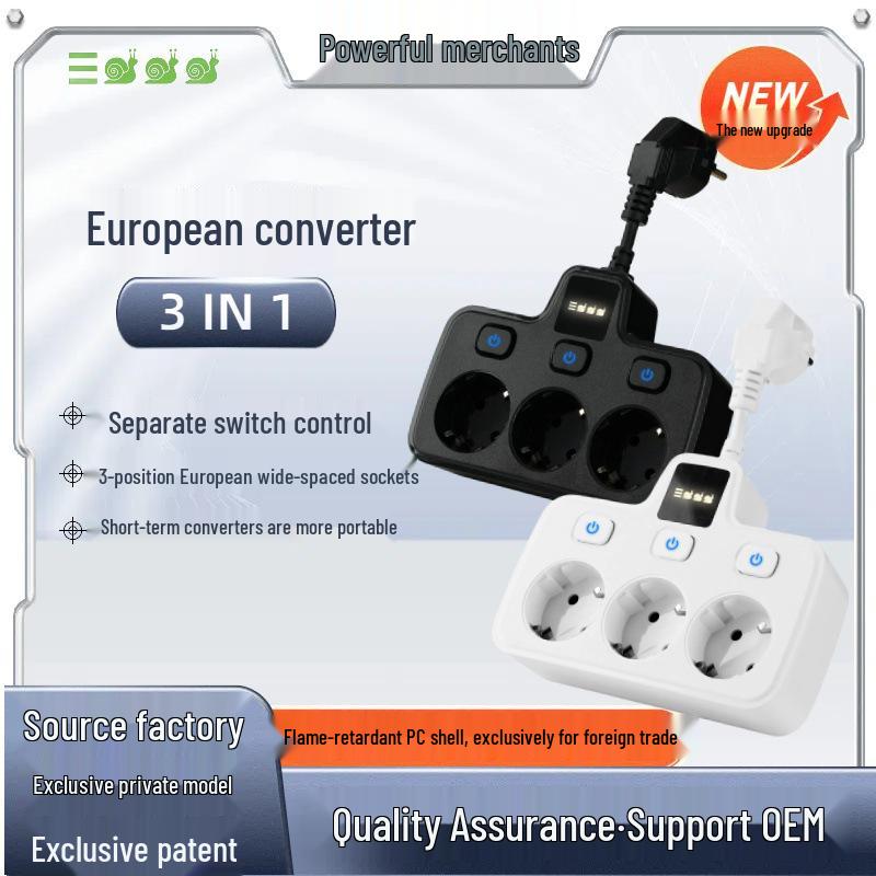 

1-to-3 European Converter & Independent Control Switch - Flame Retardant білий