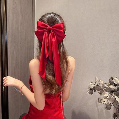 Elegante Nastro Grande Fiocco Streamer Coreano Fermaglio per Capelli per Donne Moda Raso Solido Fiocco Coda di Cavallo Forcina Accessori per Capelli per Ragazze