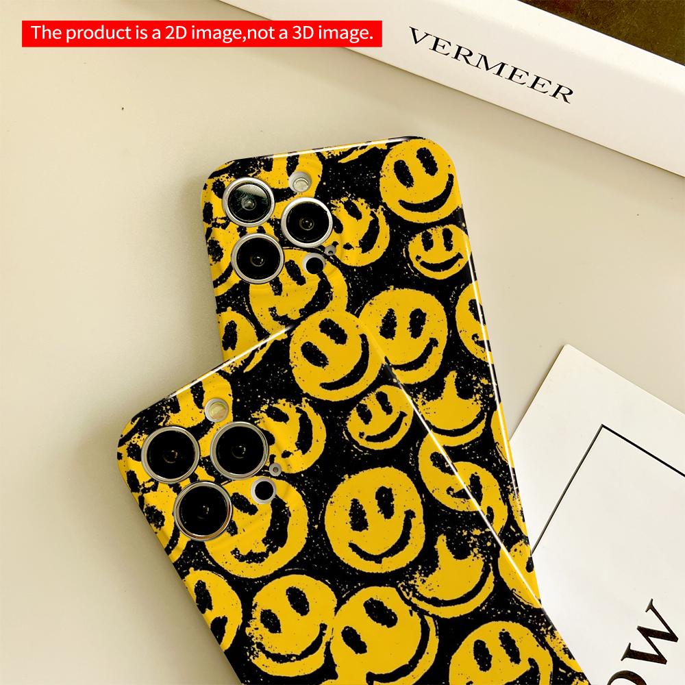 Yellow Smiley Face Pattern Phone Case All Inclusive Film Hard Phone Case, Compatible with iPhone 18 Pro Max 17 16 15 14 13 12 11