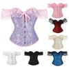 Women Lace Trim Boned Corset Waist Shaper Bustier Top Outer Wear
