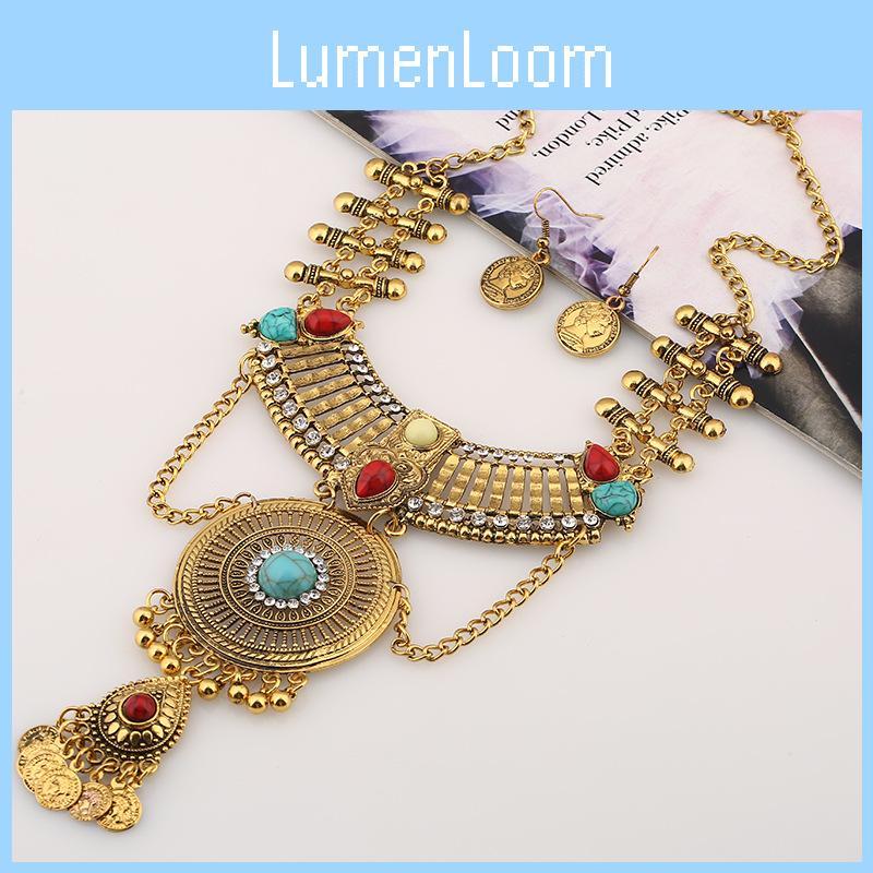 Ethnic Style Simulation Gemstone Decoration Women Necklace And Earring Set For Women