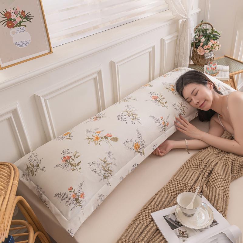 Washable Cotton Long Pillowcase 48x150cm - Single Piece Cover for Double Pillow Core