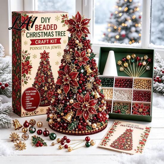Zero-based Beading Material Kit DIY Christmas Tree for Adults Beginners Handmade 3D Ornament with Full Miniature Forest Desktop Display Tools
