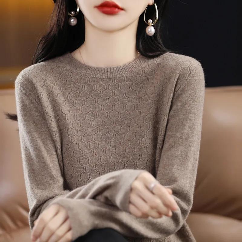 

Женский свитер осень зима повседневный тонкий теплый пуловер с круглым вырезом базовые корейские модные трикотажные топы весенние джемперы с длинным рукавом L коричневый