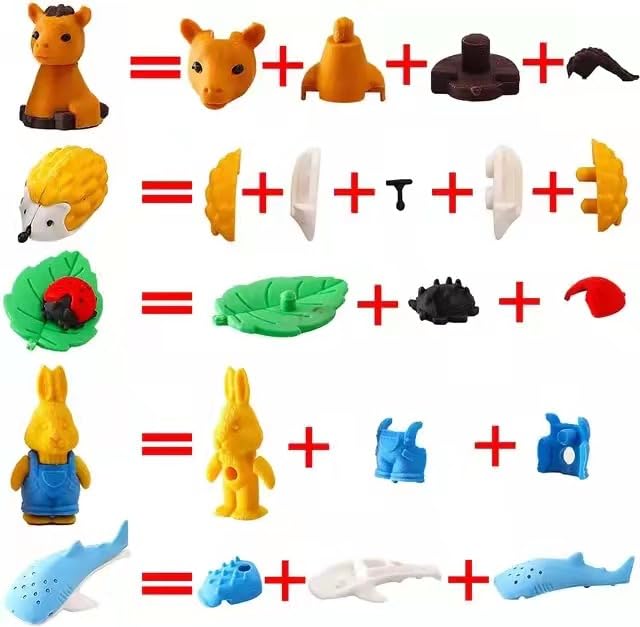 assembleable erasers for elementary school students and other Assorted animal perfect as gifts or decorations random Cute, students. designs, (50