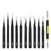 Black Anti-static Stainless Steel Bent Tip Tweezers Set for Nail Art, Journaling, and Household Use