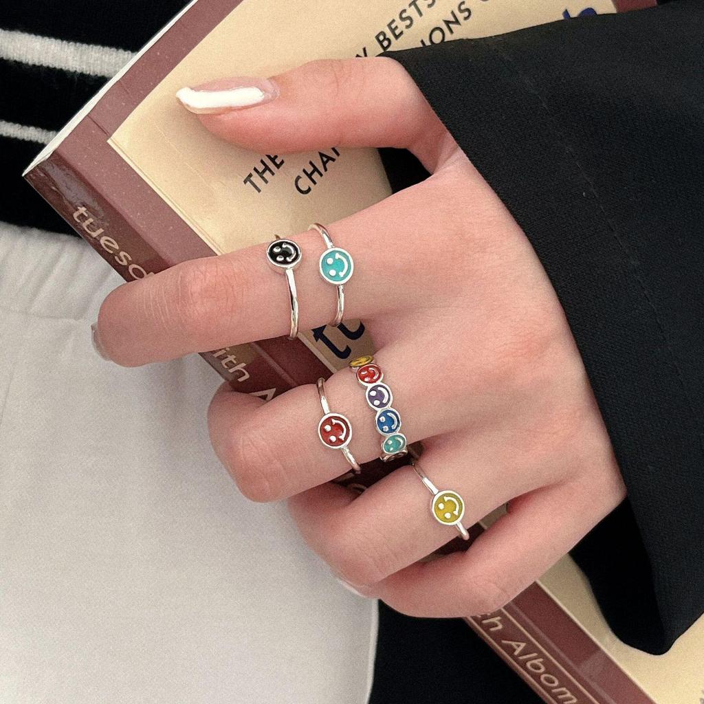 Yinruitai S925 Sterling Silver Rainbow Cartoon Smile Ring - Women's 2022 Trendy Niche Design
