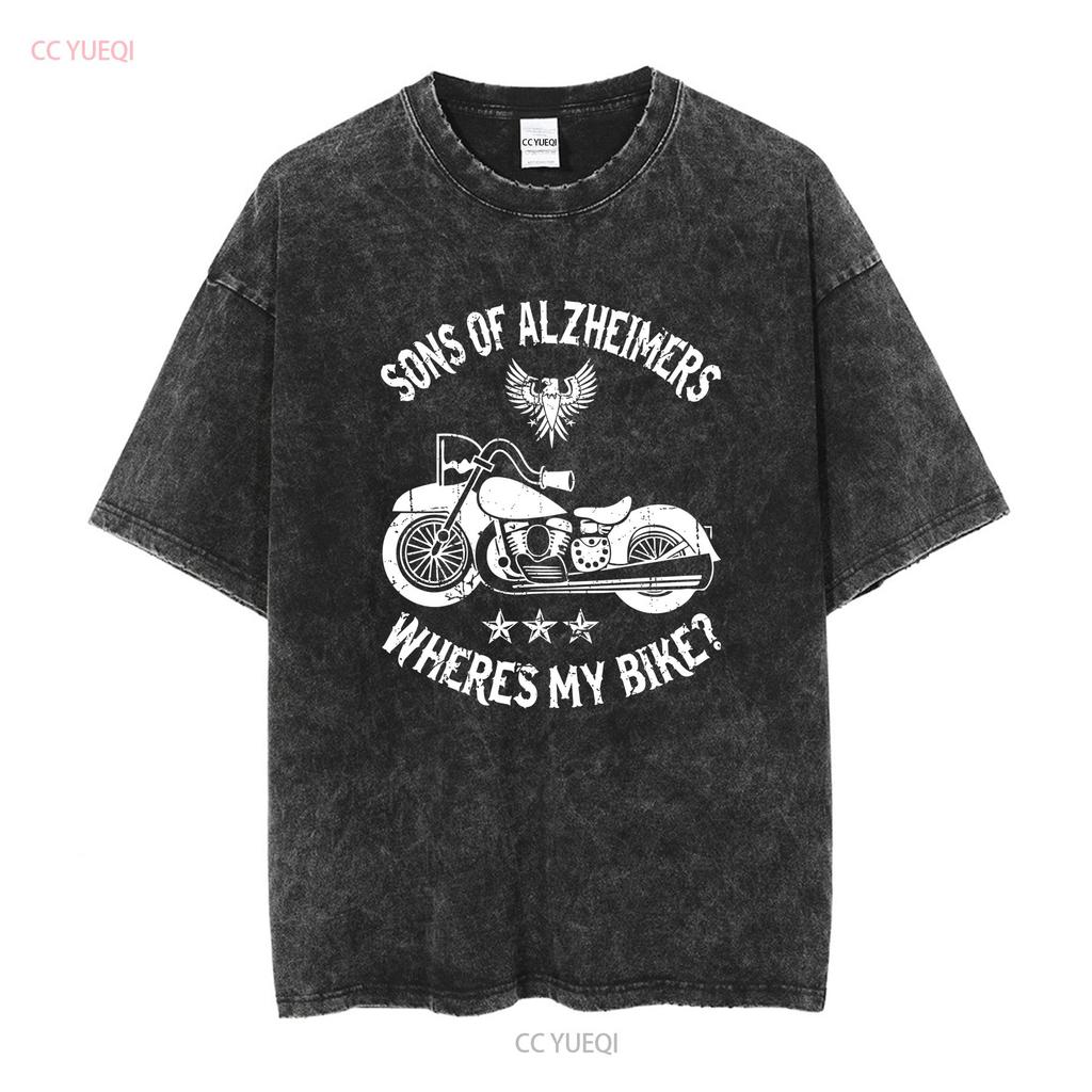 Biker Sons Alzheimers Wo ist mein Motorrad T-Shirt lang- oder kurzärmlig Vintage gewaschene Streetwear Stretch-Top für den Alltag