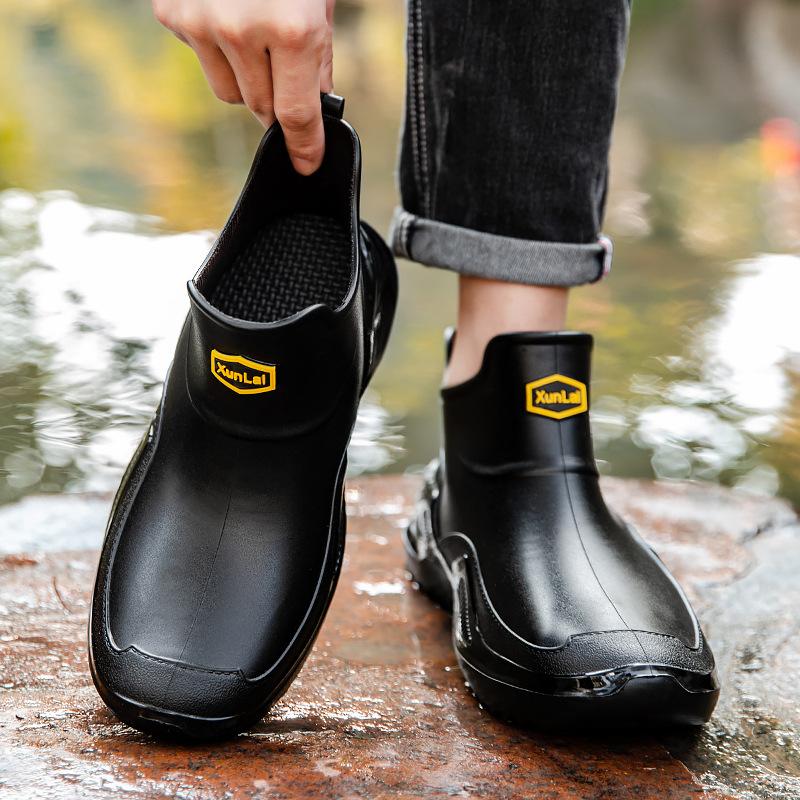 Fashion New Short Men's Rain Shoes Outdoor Thick-soled Non-slip Water Shoes PVC Construction Site Waterproof Overshoes Solid Color Rain Boots