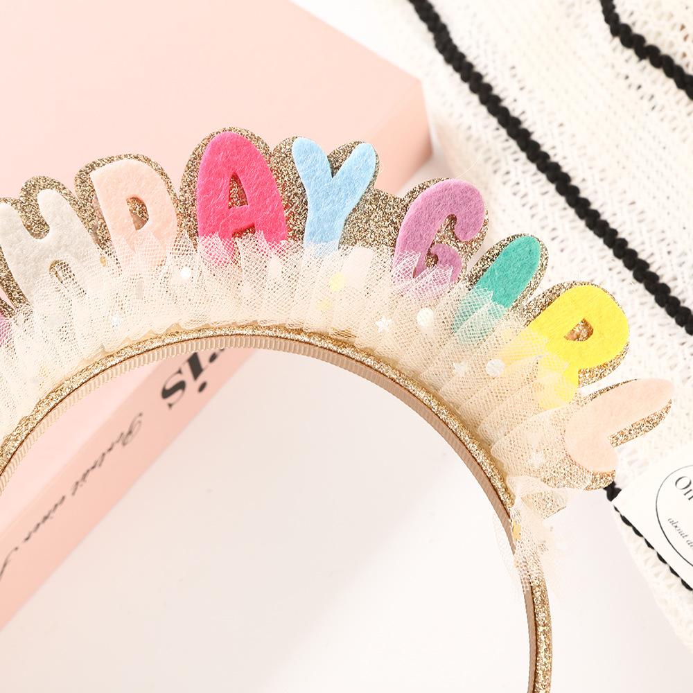 TREETIP Custom Birthday Girl Headband Colorful Glitter Letters Lace Trim Hair Band Party Photo Prop Kids Women Girls Decoration