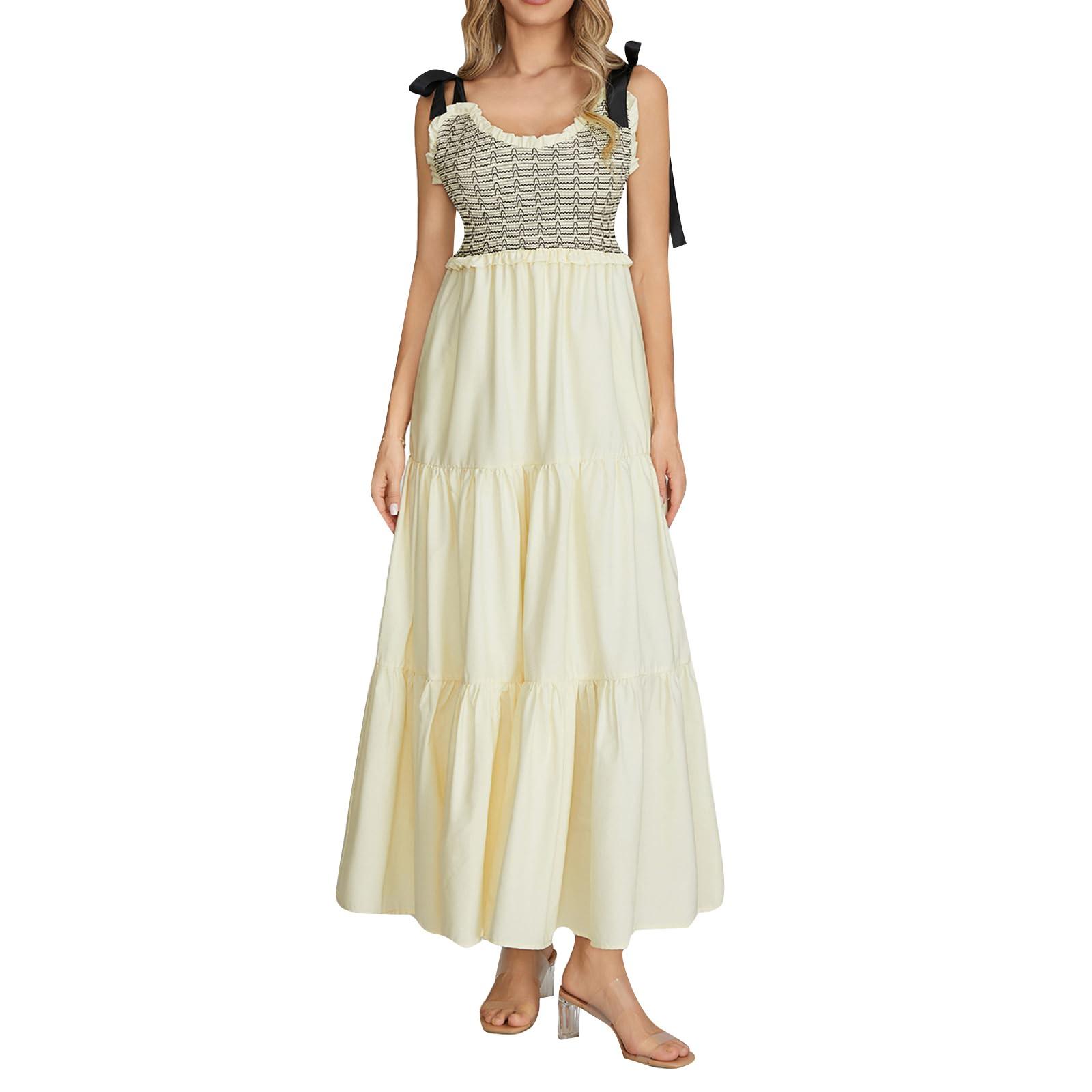 

Женские летние жилеты с цветными блоками Платья-халат без рукавов на тонких бретельках А-силуэта L бежевый