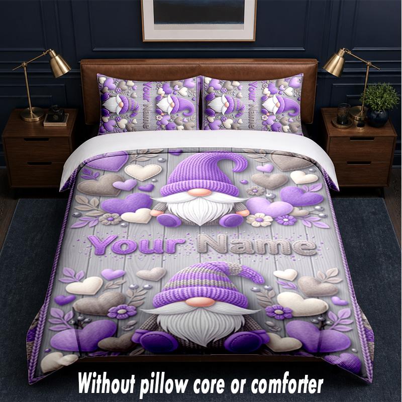 Gnome Theme Custom Text Or Name 3Pcs Bedding Set,1 Flat Sheet & 2 Pillowcases Personalized Home Bedding