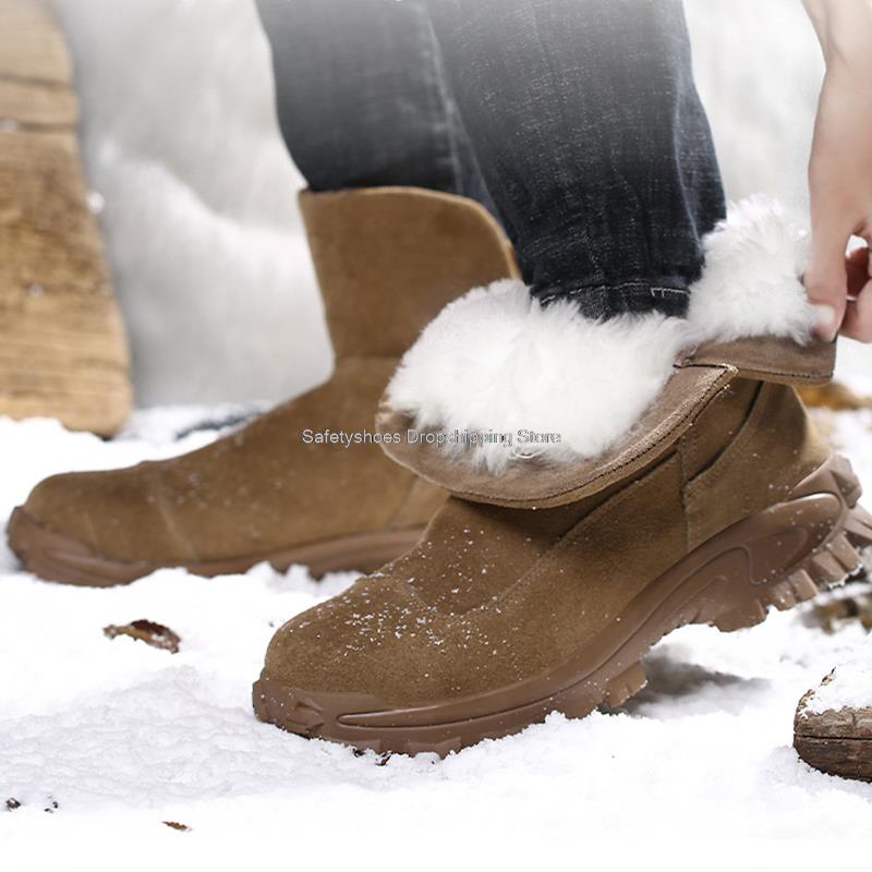 Fashion Wam Plush Snow Boots With Steel Toe Shoes for Man Work Safety Boots Suede Anti-spark Men Safety Shoes Puncture Proof Work Boots