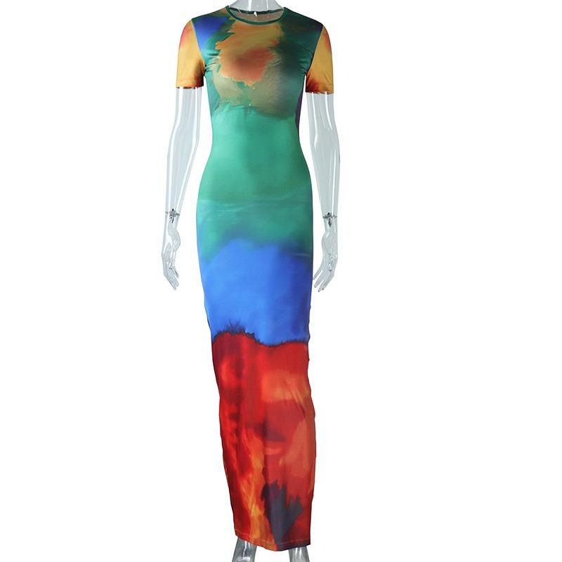 

Женское модное платье с круглым вырезом, цветочным принтом, коротким рукавом, платье-джемпер с контрастной талией, нестандартное платье L разноцветный