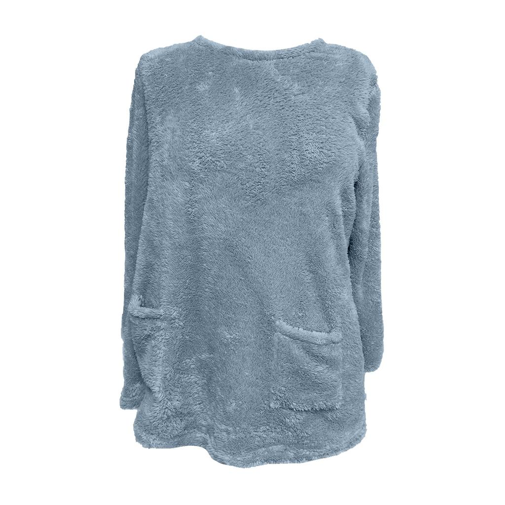 Women's Fashion Casual Long Sleeve Pocketed Round Neck Casual Warm Long Sleeve T-Shirt