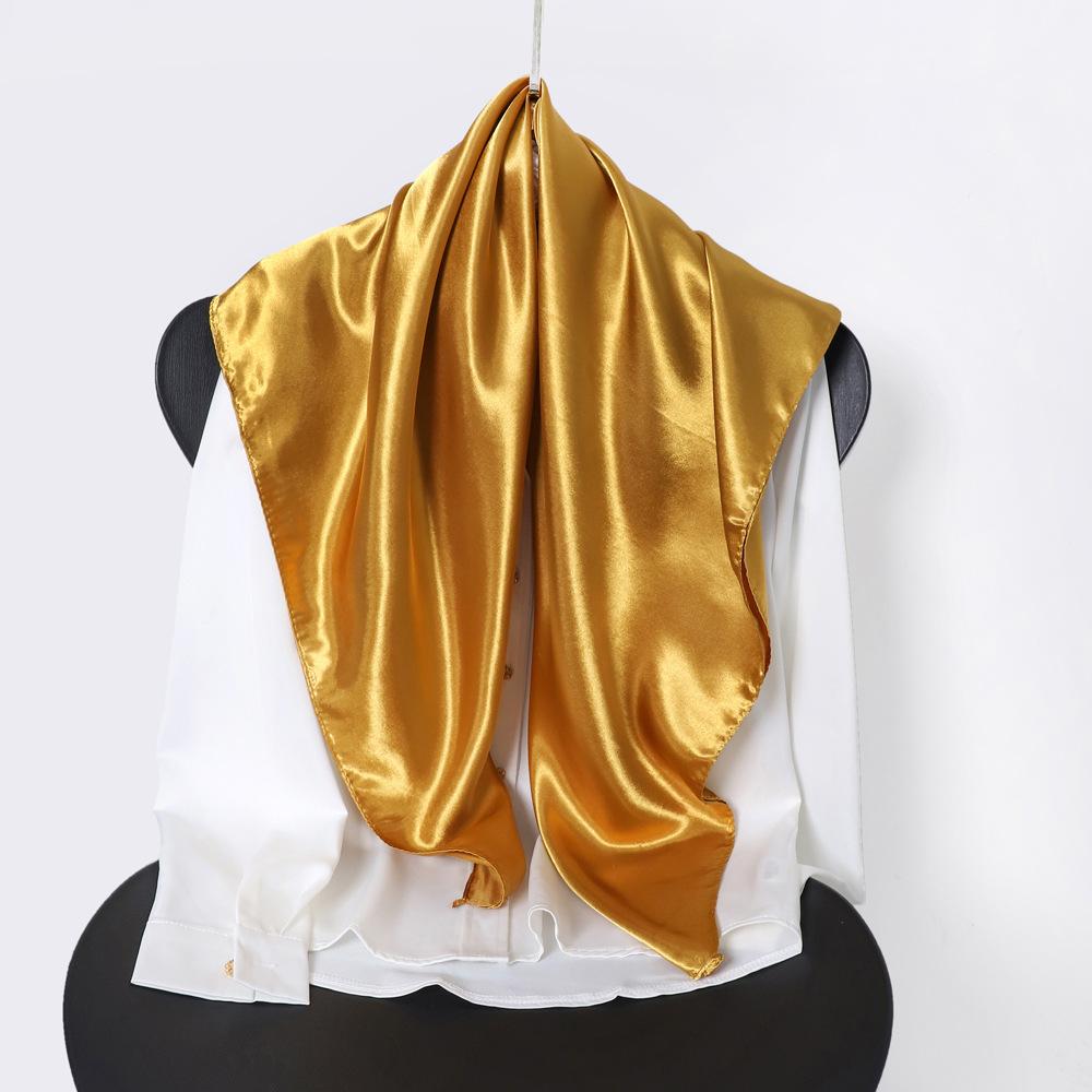 Classic Solid Colour Silk Scarf Women's Trendy Peplum Shawl Simulation Silk Wrap Turban 90cm Square Scarf