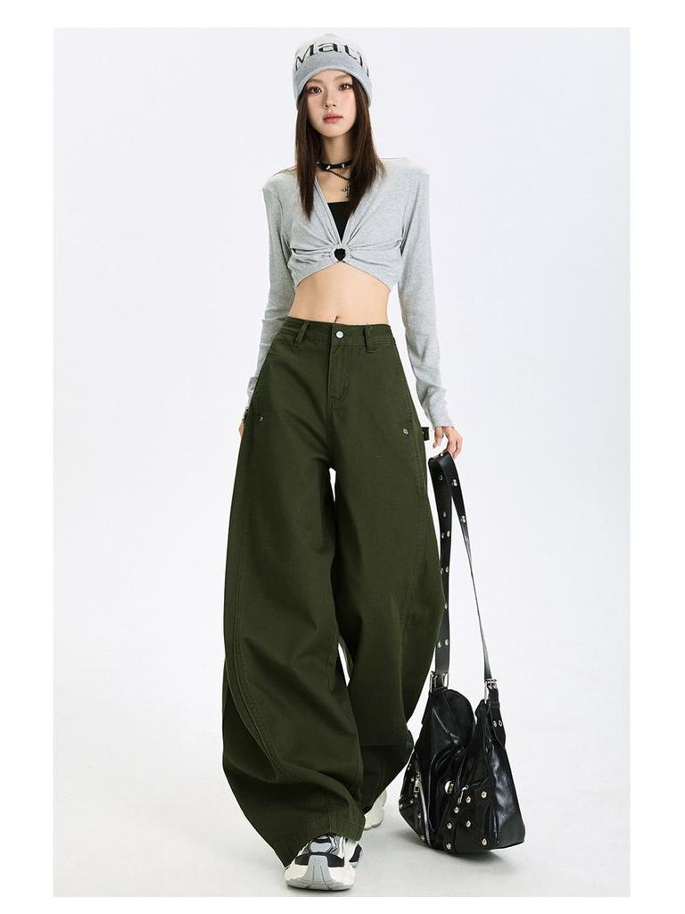 Autumn Spicy Scimitar Jeans: High Waist, Loose Fit, Drapey Mopping Wide-Leg Pants for Women