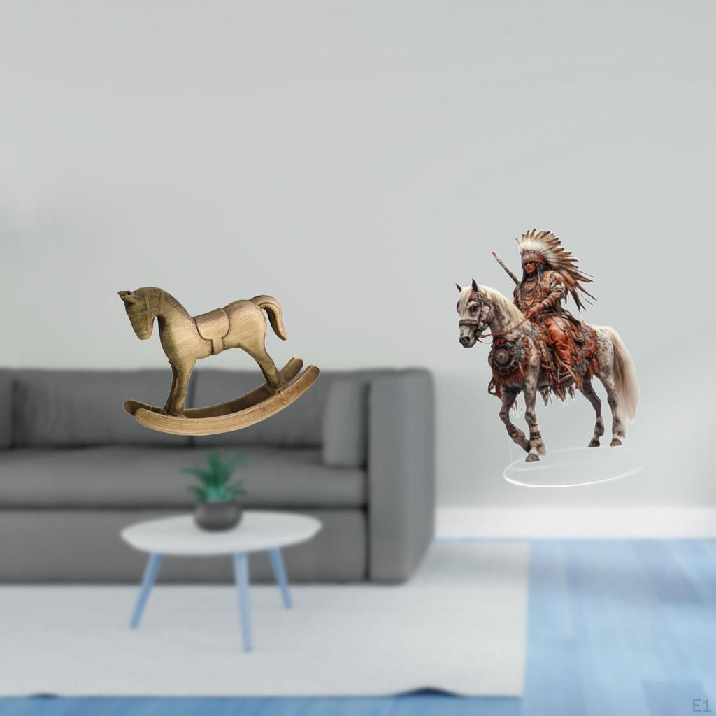 Rustic Wooden Rocking Horse And Acrylic Knight Ornament Sculpture Decor Centerpiece for Tabletop