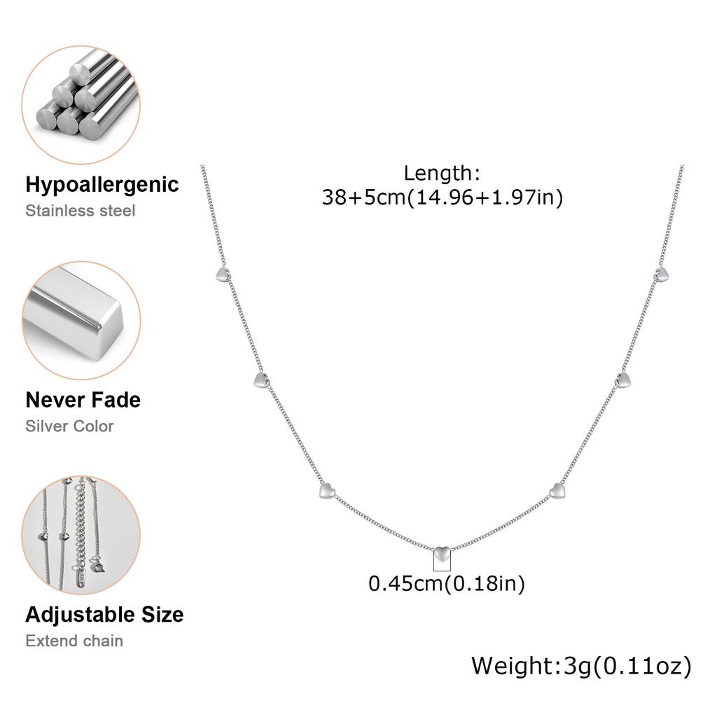 Xiaomi Vnox Stainless Steel Simple Cute Heart Charms Choker, Clavicle Chain Necklace, Gold Plated Love Chain Necklaces for Female Gift