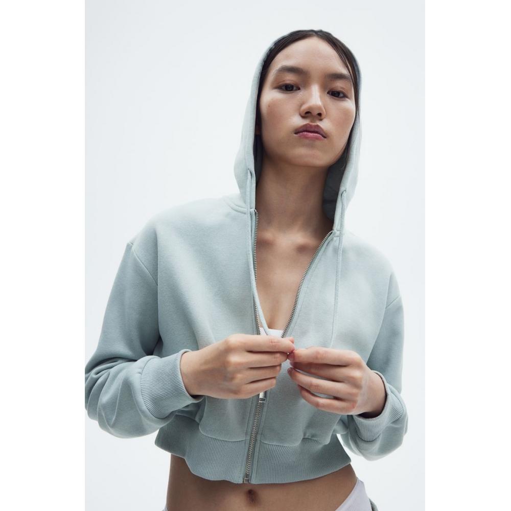 

Укороченная толстовка с капюшоном на молнии HM Light Turquoise