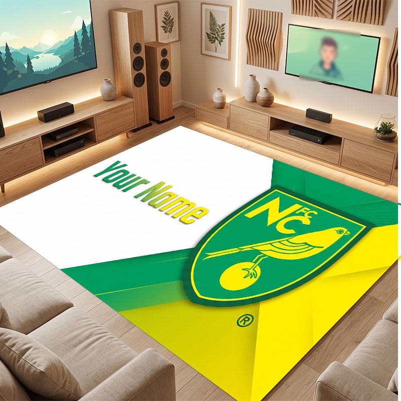 Norwich City Custom Crystal Velvet Rug, Personalized Name Text Print, Football Logo Soft Non‑Slip Floor Mat Home Decor Gift