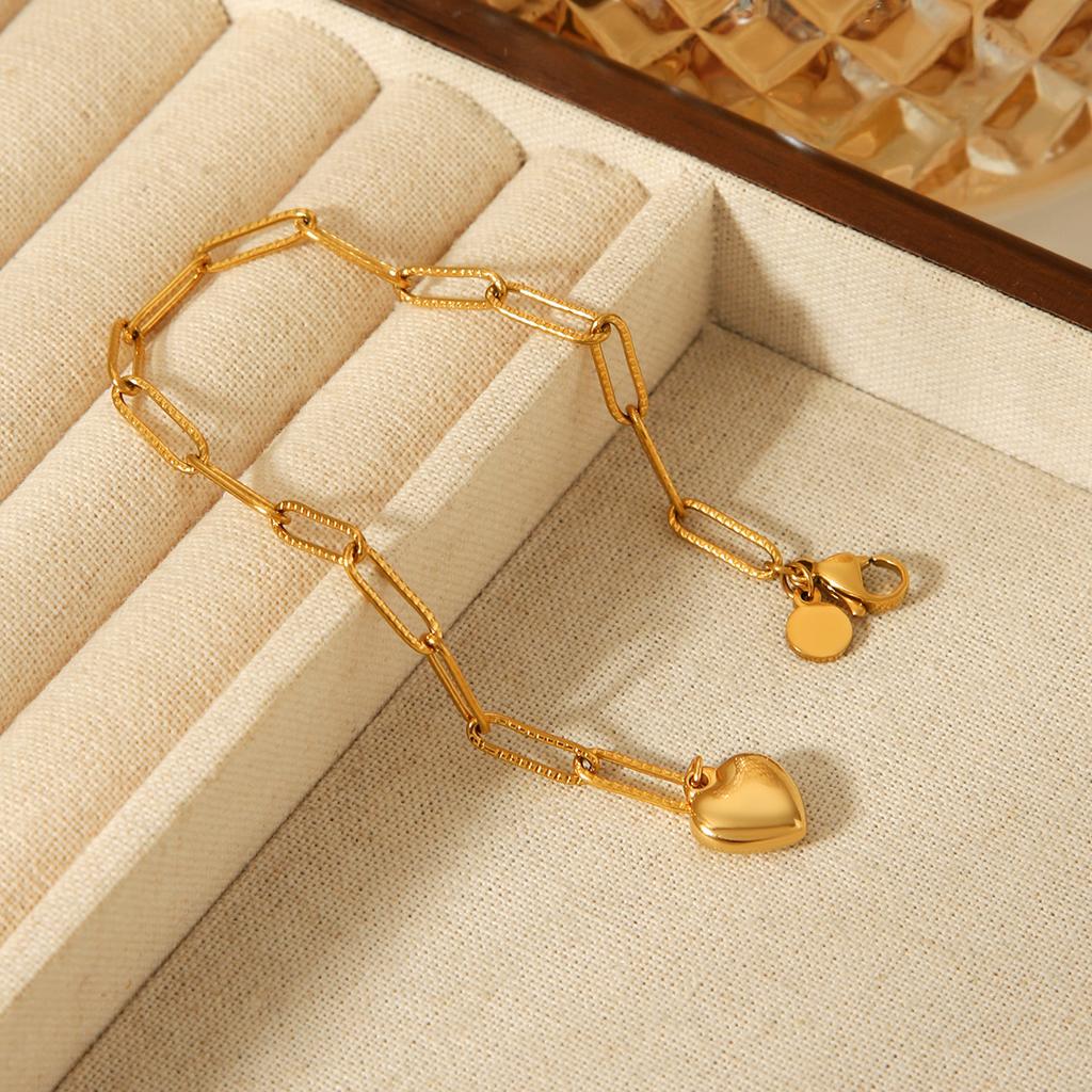 18K Gold Stainless Steel Cross Chain Heart Pendant Titanium Steel Bracelet Light Luxury Versatile Jewelry