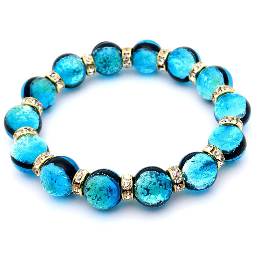 

[GOLD STONE] Glowing Firefly Glass Bracelet, Hateruma Blue, Sparkling Okinawa Power Stone, Inner Circumference: Approx. 19.5cm