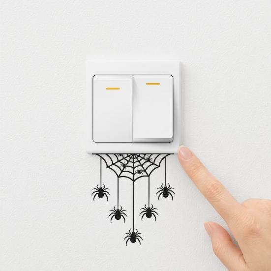 jijijing Halloween Spider Web Light Switch Sticker, Upside Down Decal, Removable Decals, PVC Waterproof Wall Art for Home Bedroom Living Room Entrance