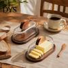 Glass Butter Keeper with Wood Base Wooden Dish Lid And Knife, Holder for Kitchen Modern Case Breakfast Countertop & Refrigerator, Tray, Container,