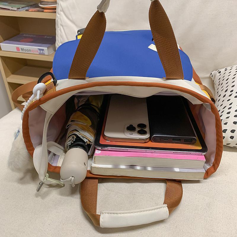 College Style Schoolbag Women's Contrast Backpack Large Capacity Tote Bag Multi-Use Crossbody Bag