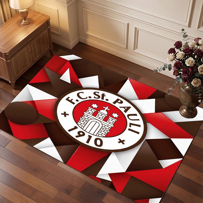 FC St. Pauli Voetbal Print Kristalfluweel Tapijt, Comfortabel Waterabsorberend Antislip Binnen Vloerkleed